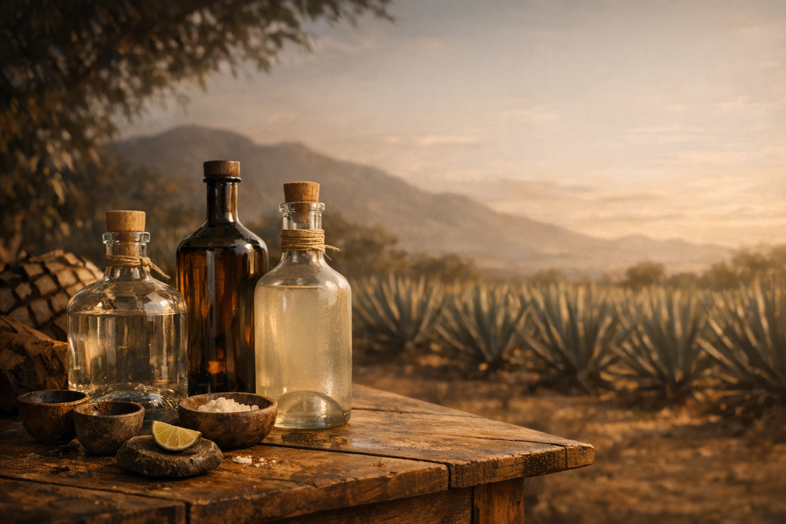 Botellas de mezcal en ambiente premium